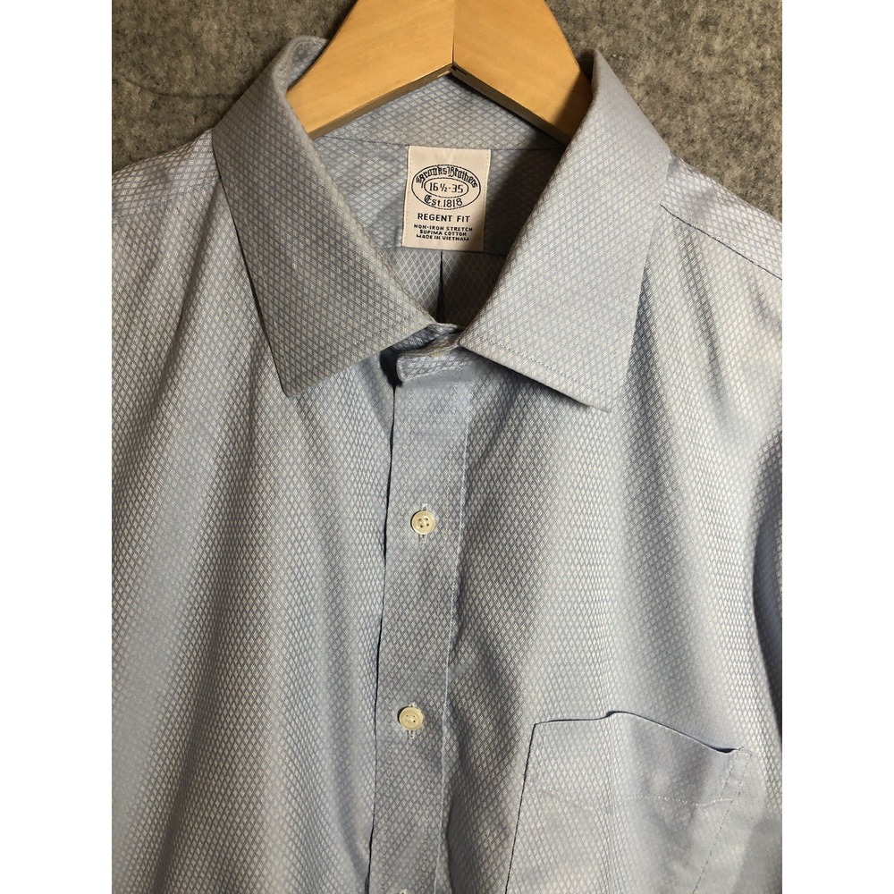 Brooks Brothers Shirt Men 16 35 Blue Geometric Non Iron Regent Stretch Supima